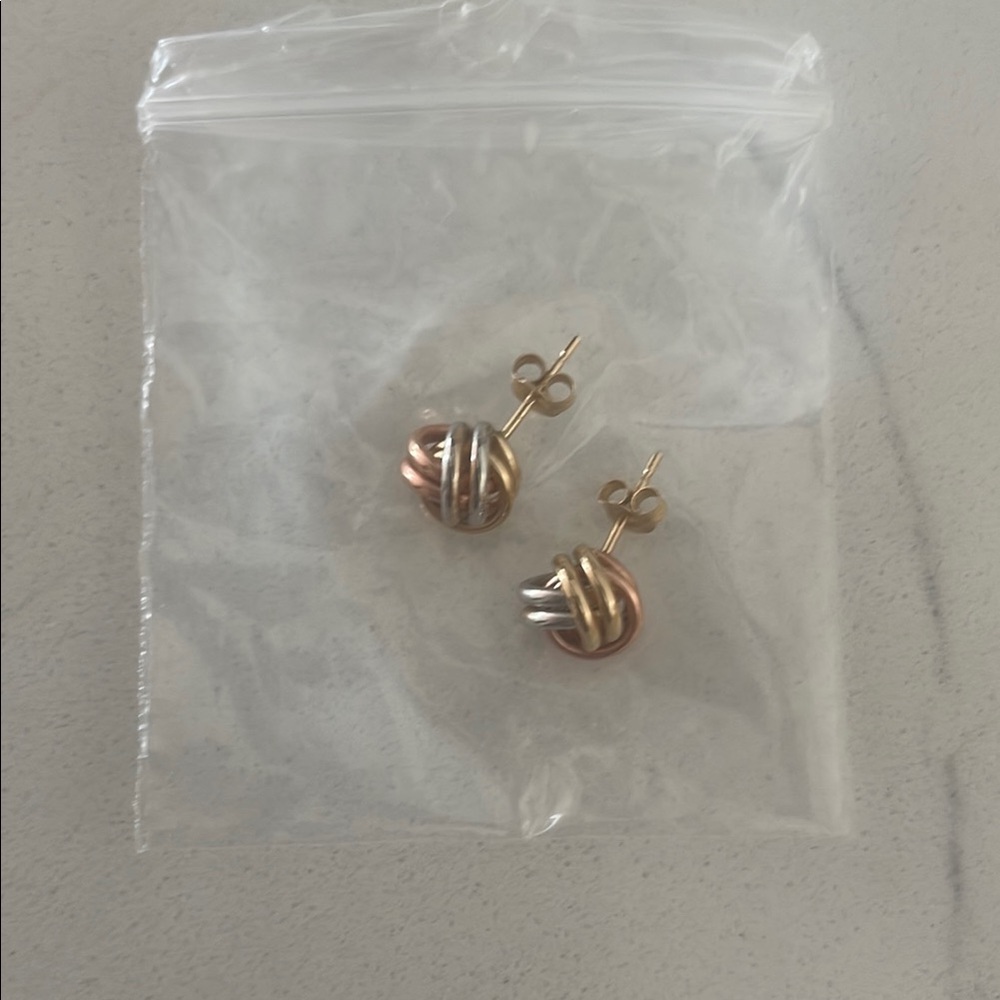 Tri-Color Knot Stud Earrings 14k